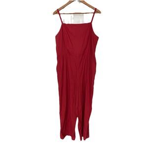 Old Navy Womens Linen Blend Wide Crop Leg Jumpsuit Size XL Red Sleeveless‎ New